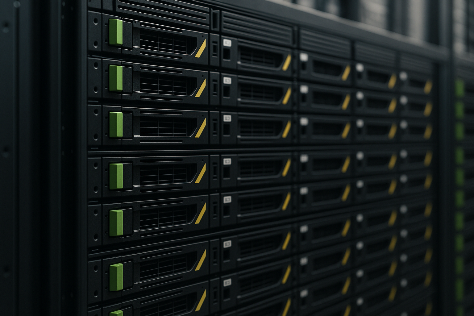 Example of storage servers with hard disk drives (generated with IA)